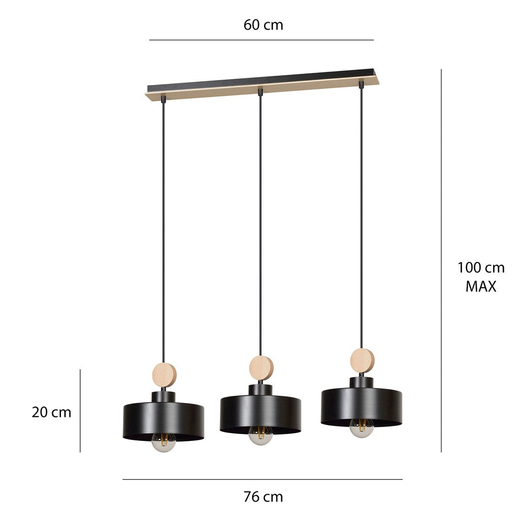 Loftlampe TUNISO 3 - Sort / Træ - Nordic Unique