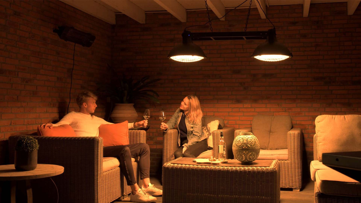 Indus Bright Hængende Terrassevarmer – Sort (3000W) - Nordic Unique