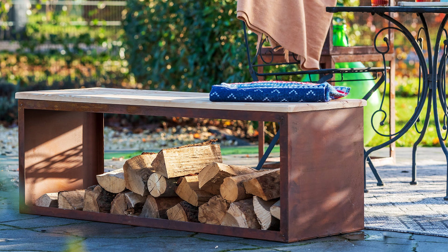 Tyr Håndlavet Brændereol Bænk 120 cm – Rust - Nordic Unique