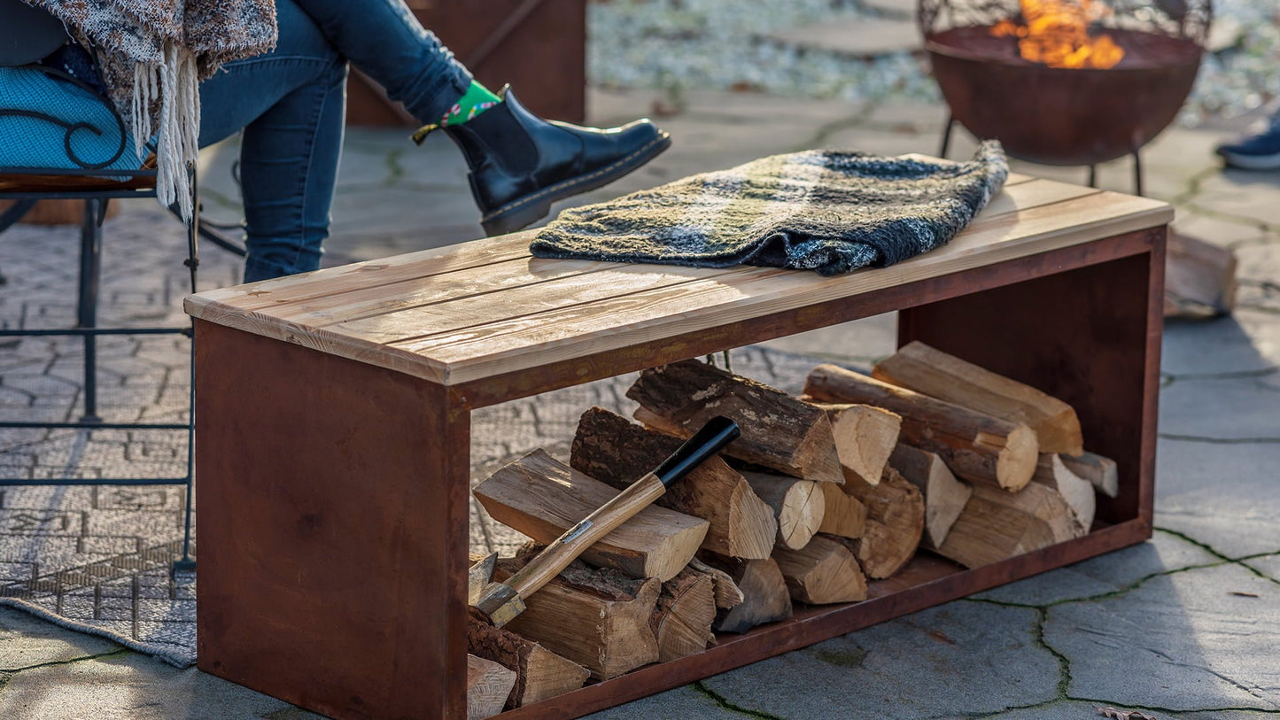 Tyr Håndlavet Brændereol Bænk 120 cm – Rust - Nordic Unique