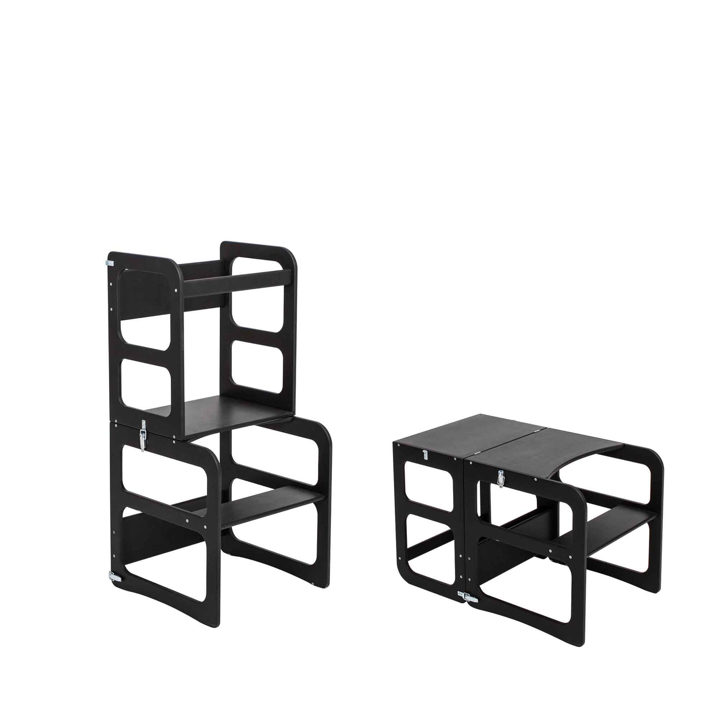 2-i-1 Transformérbart Køkkentårn – Bord- og Stolesæt – Sort - Nordic Unique