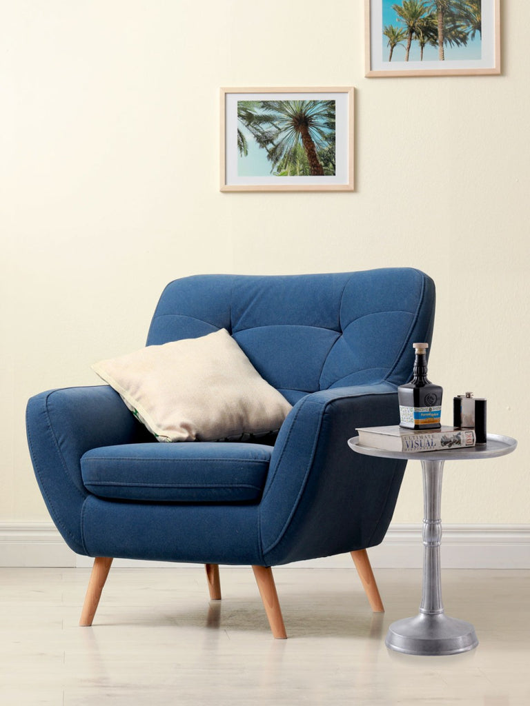 Sidebord rund klassisk design sølv, midterfod i metal - Nordic Unique