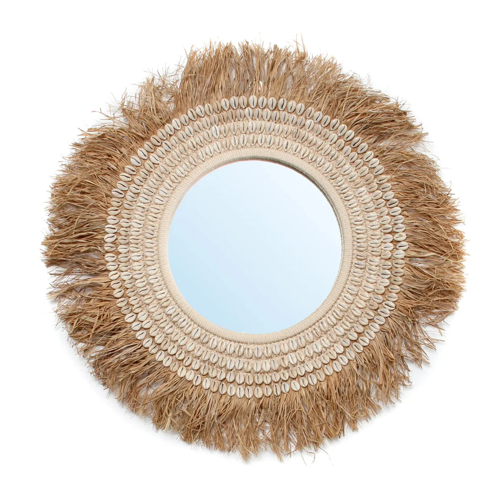 Raffia Cowrie Spejl - Naturlig Hvid