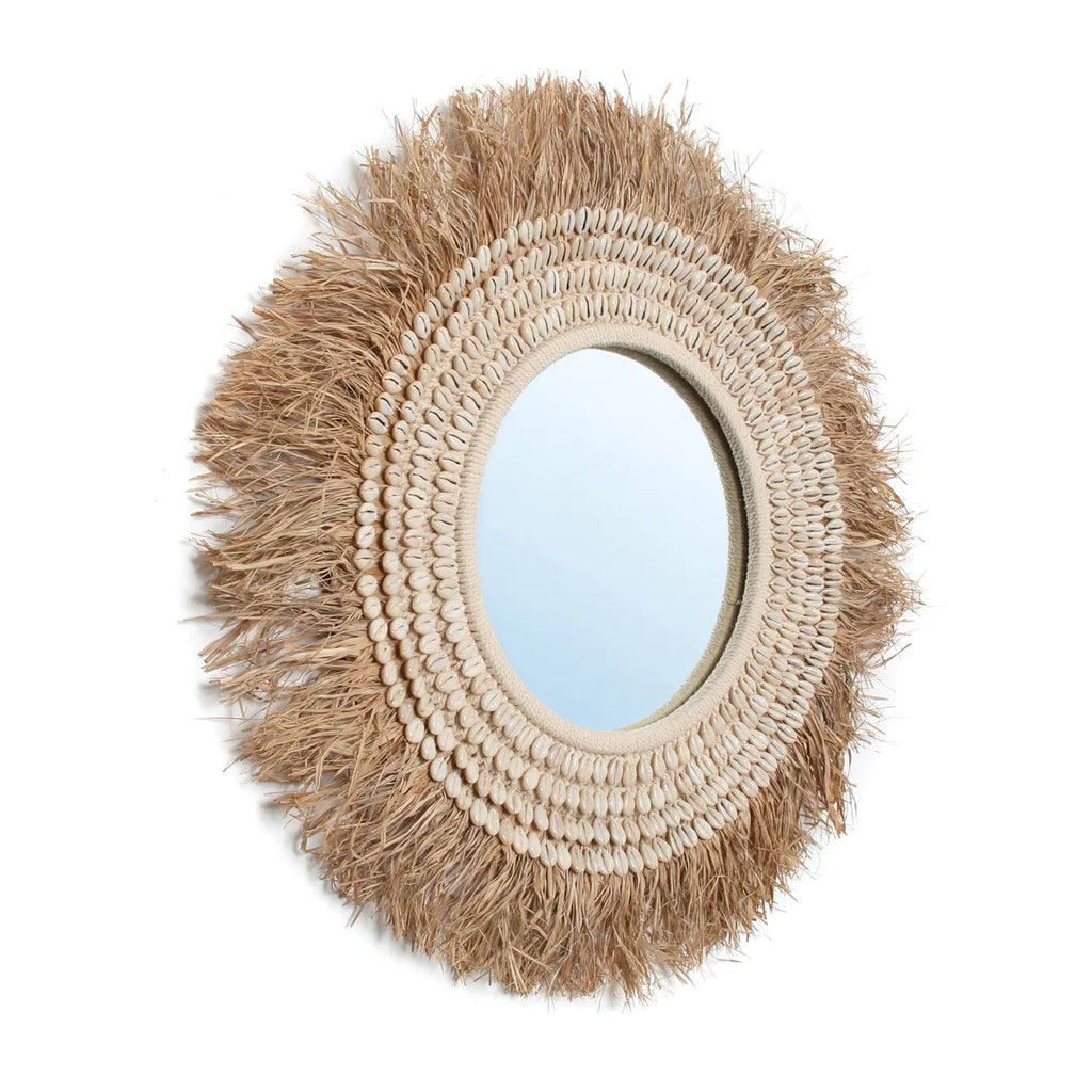Raffia Cowrie Spejl - Naturlig Hvid