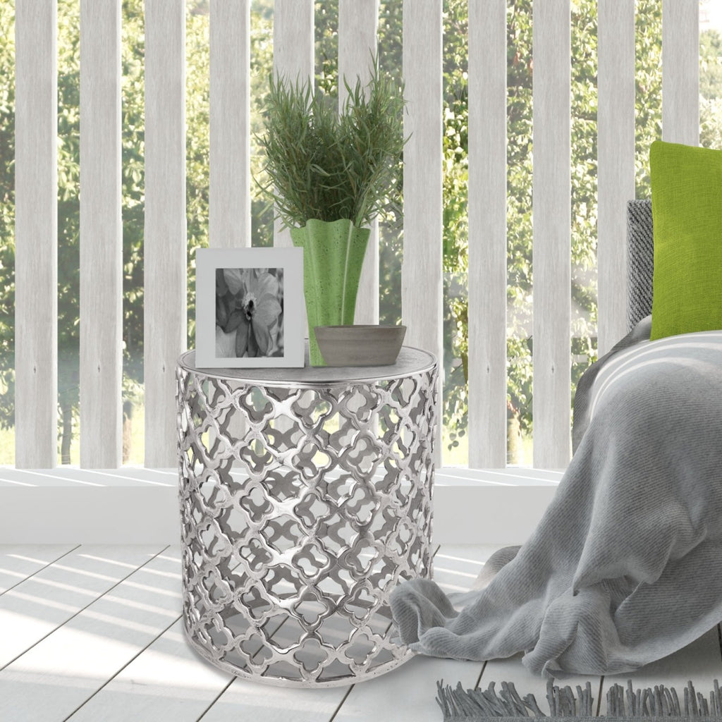 Dekobord/sidebord i metal Sidebord Ø40x45cm rund sølv - Nordic Unique