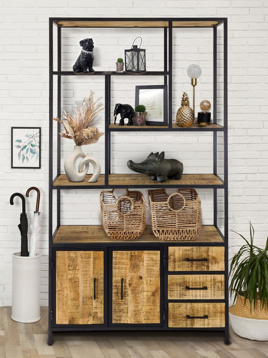 Ståhylde/bogreol 98x190x36cm i metal og træ - Nordic Unique