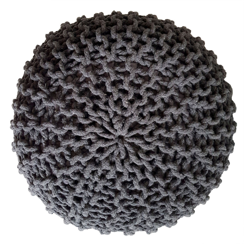 Puf/strikpuf grovstrik Ø45x30cm mørkegrå