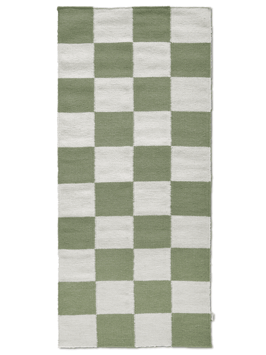 Løber Firkanter Tæppe 80x200cm - Hvid/Grøn