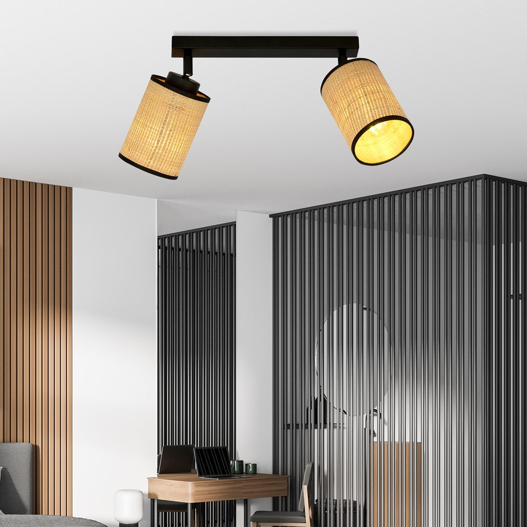 Loftlampe YOGA 2 - Sort / Rattan - Nordic Unique