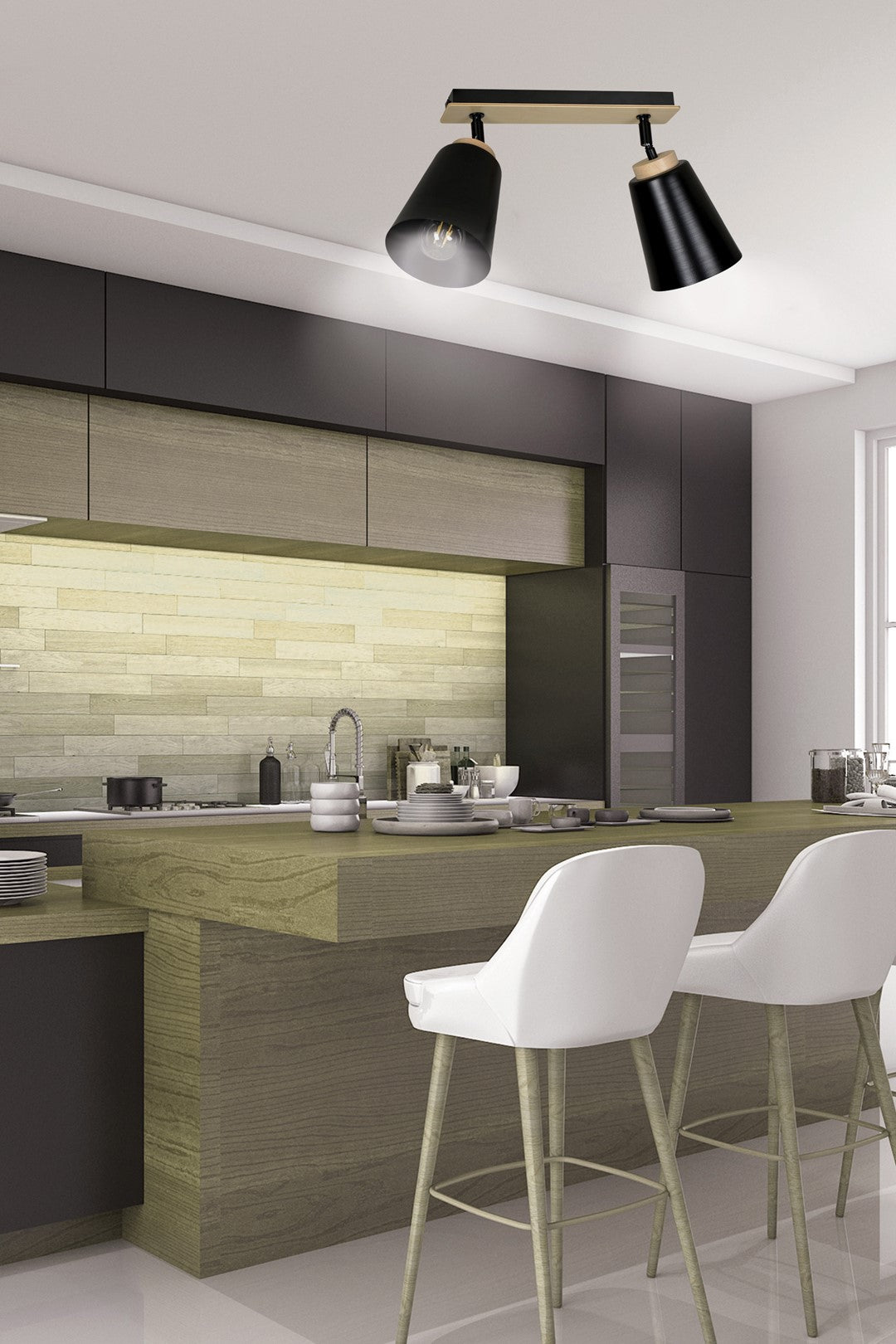 Loftlampe ATLAS 2 - Sort / Træ - Nordic Unique