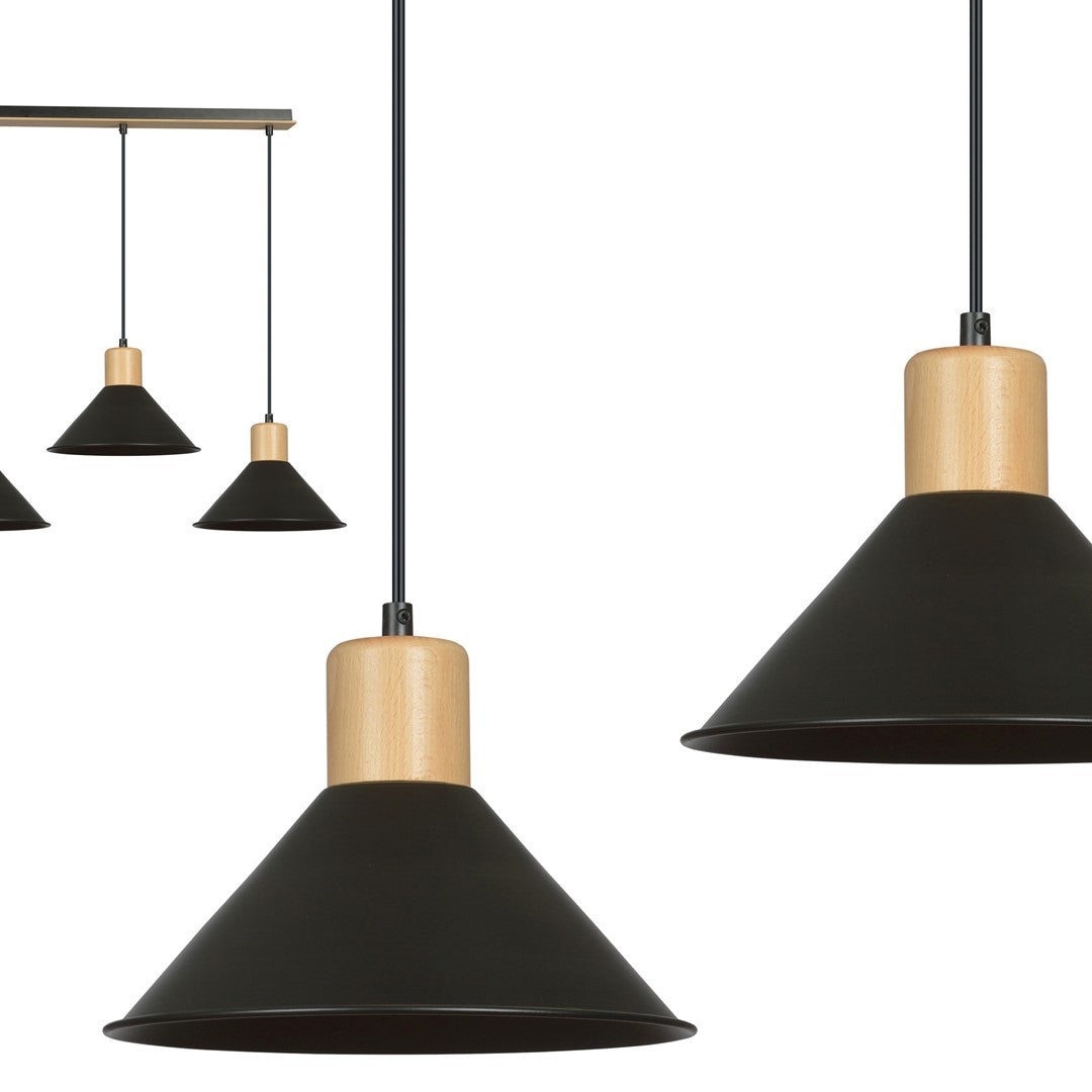 Loftlampe ROWEN 3 - Sort / Træ - Nordic Unique