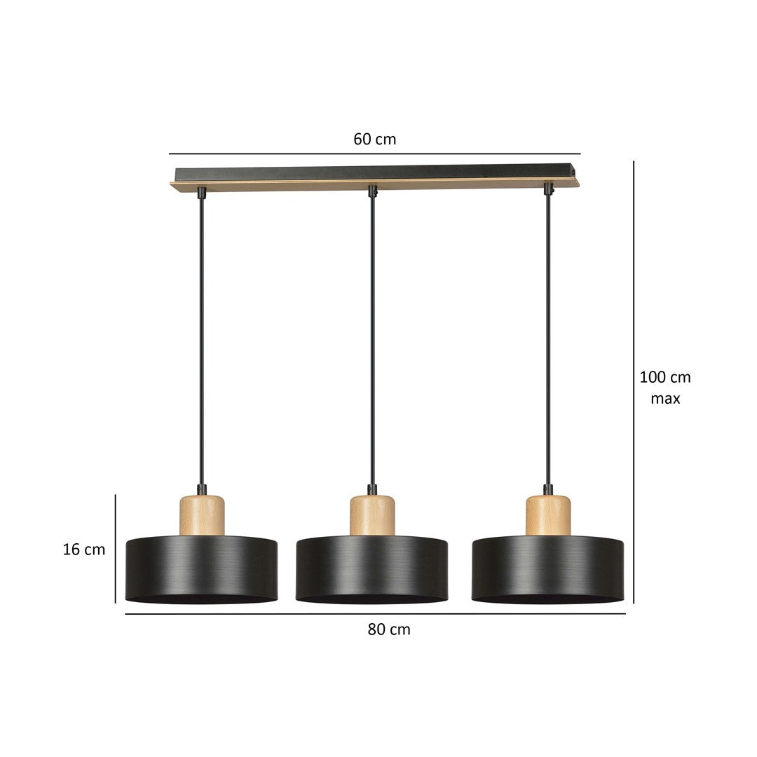 Loftlampe TORIN 3 - Sort / Træ - Nordic Unique