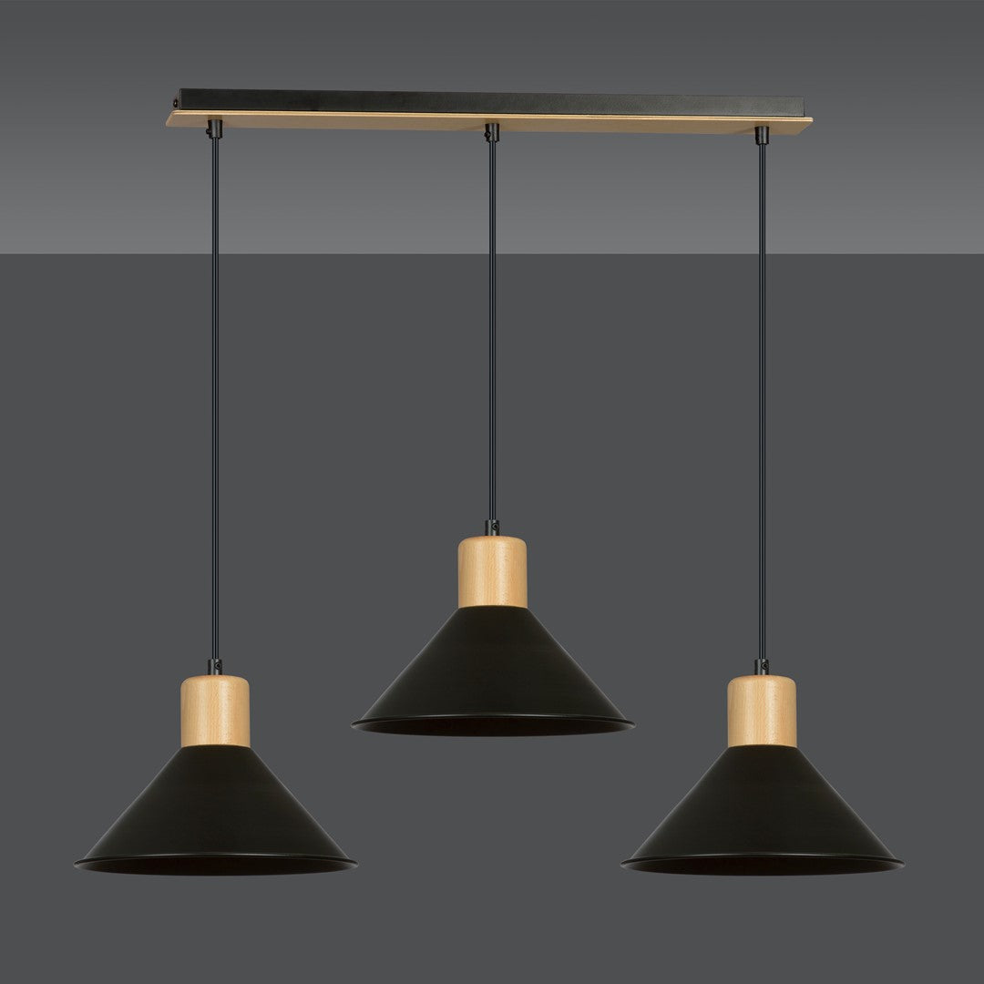 Loftlampe ROWEN 3 - Sort / Træ - Nordic Unique