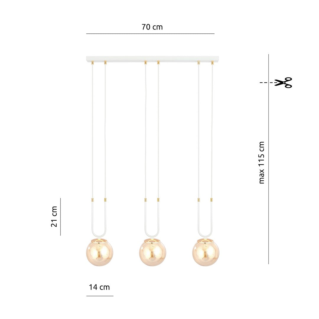 Loftlampe GLAM 3 - Hvid / Guld / Rav - Nordic Unique