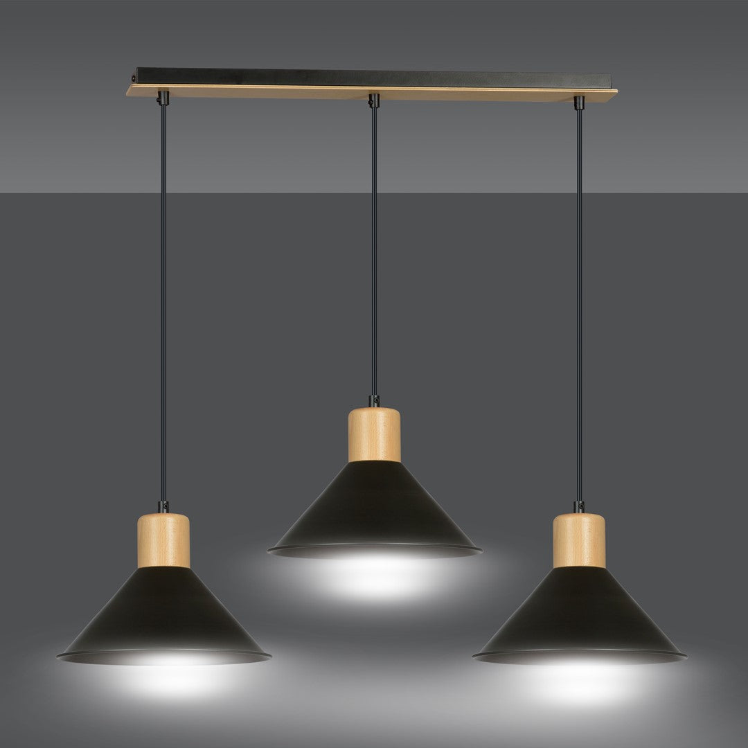 Loftlampe ROWEN 3 - Sort / Træ - Nordic Unique
