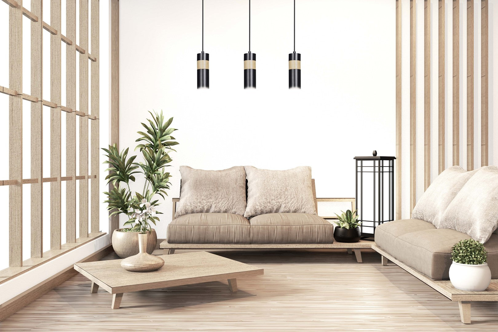 Loftlampe AKARI 3 - Sort / Træ - Nordic Unique