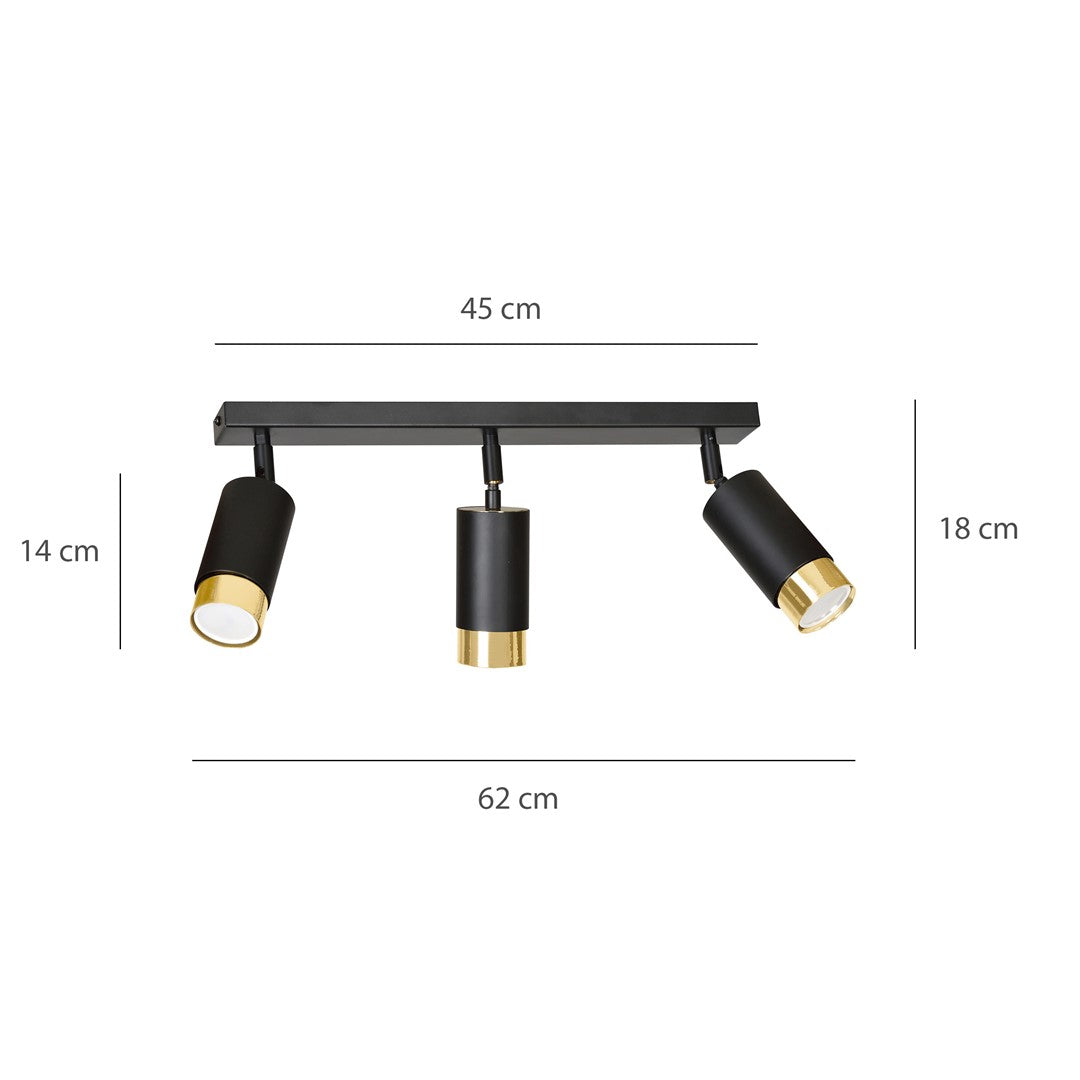 Loftlampe HIRO 3 - Sort / Guld - Nordic Unique