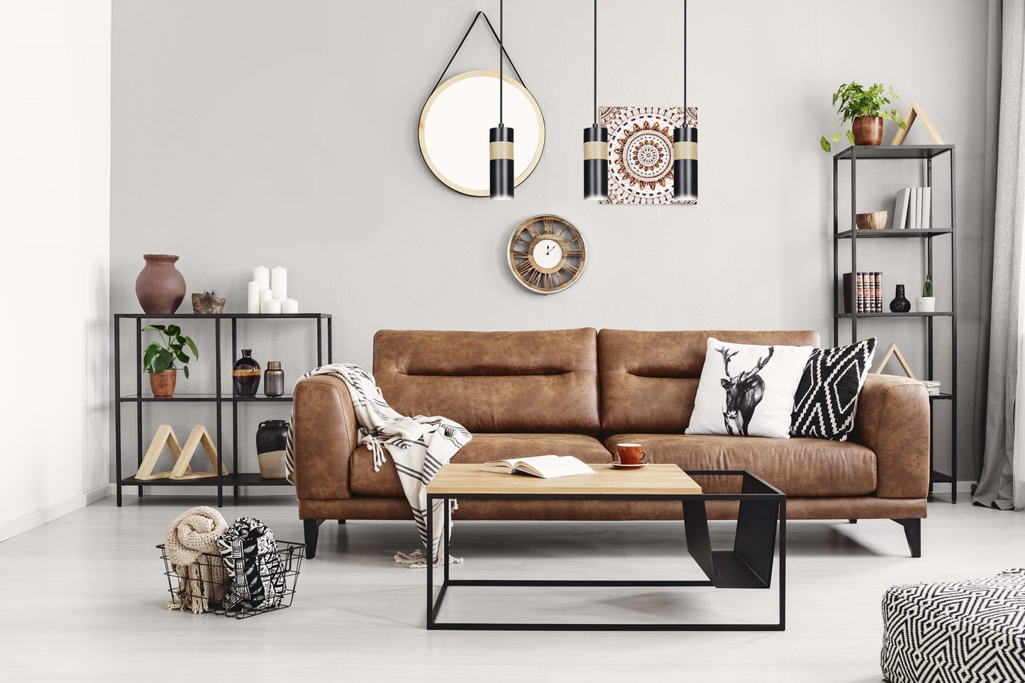 Loftlampe AKARI 3 - Sort / Træ - Nordic Unique