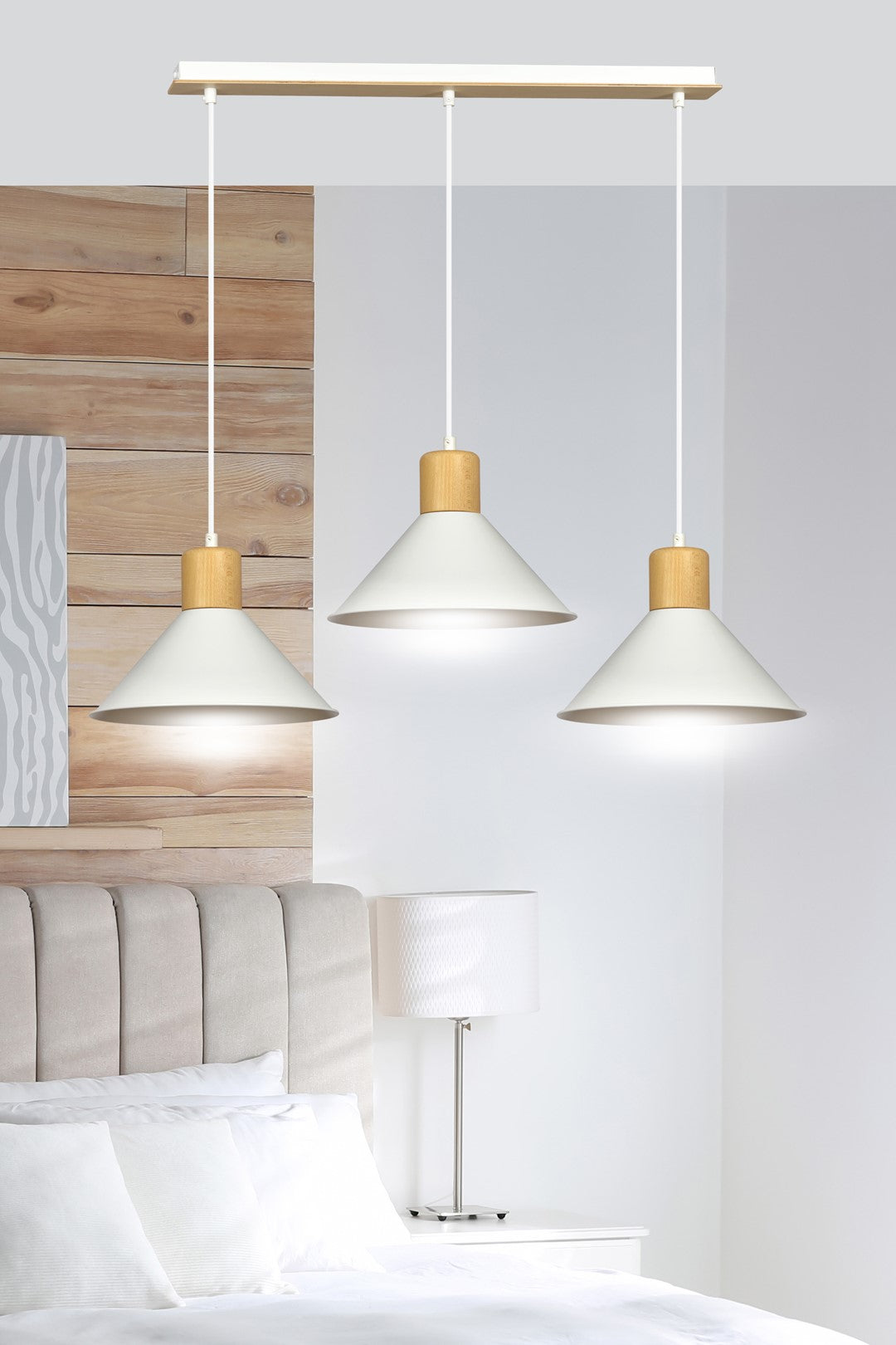 Loftlampe ROWEN 3 - Hvid / Træ - Nordic Unique