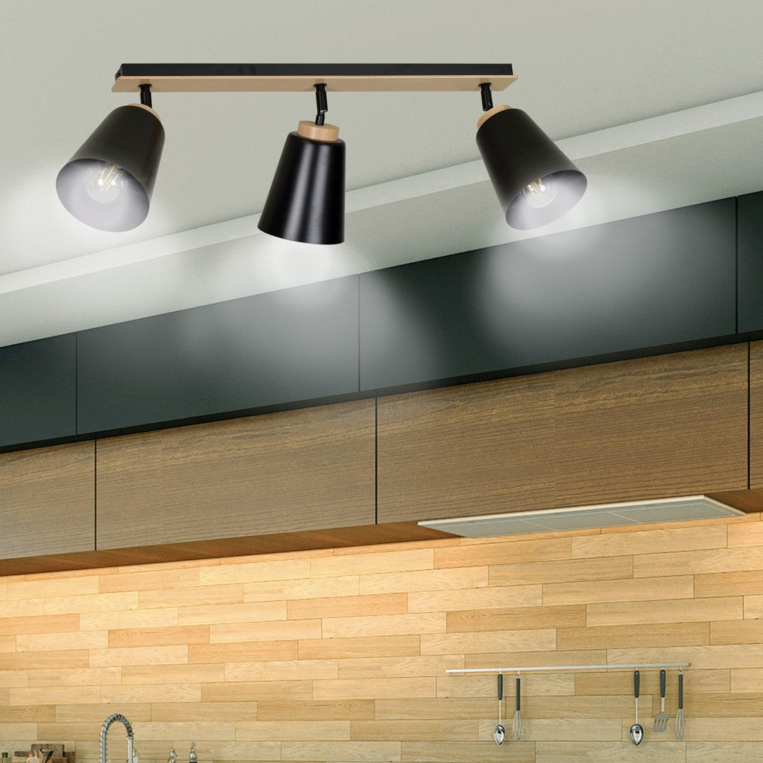 Loftlampe ATLAS 3 - Sort / Træ - Nordic Unique