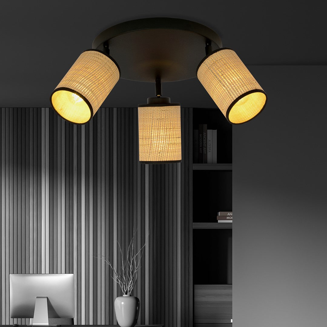 Loftlampe YOGA 3 Premium - Sort / Rattan - Nordic Unique