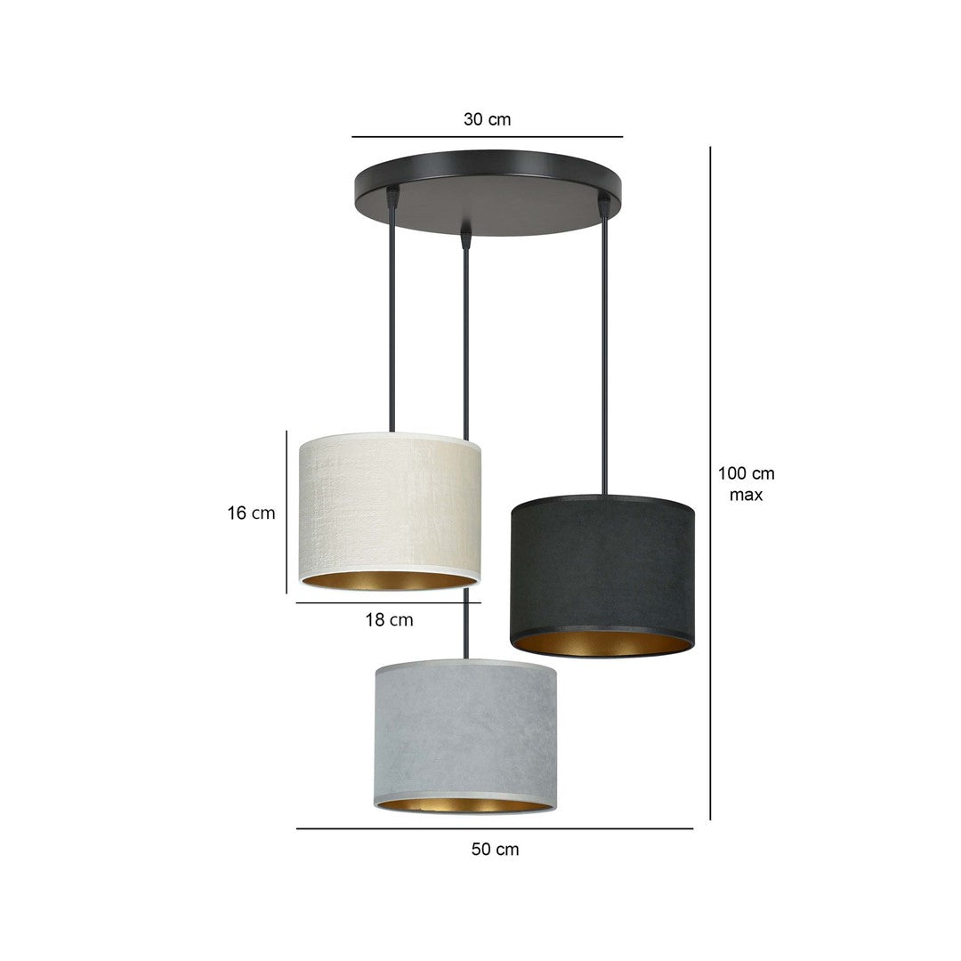 Loftlampe HILDE 3 BL Premium - Sort / Hvid / Grå / Guld - Nordic Unique