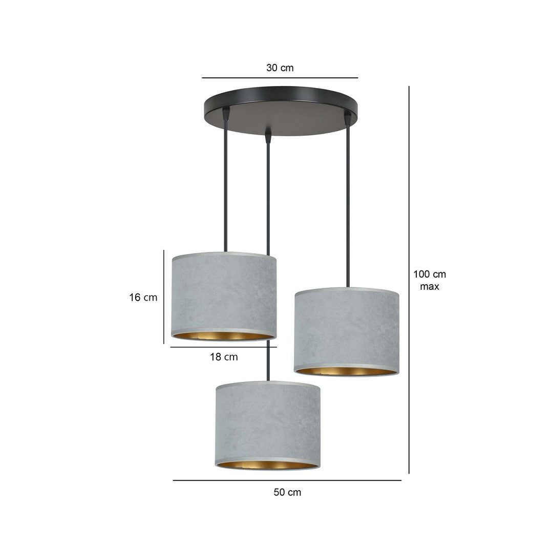 Loftlampe HILDE 3 BL Premium - Sort / Grå / Guld - Nordic Unique