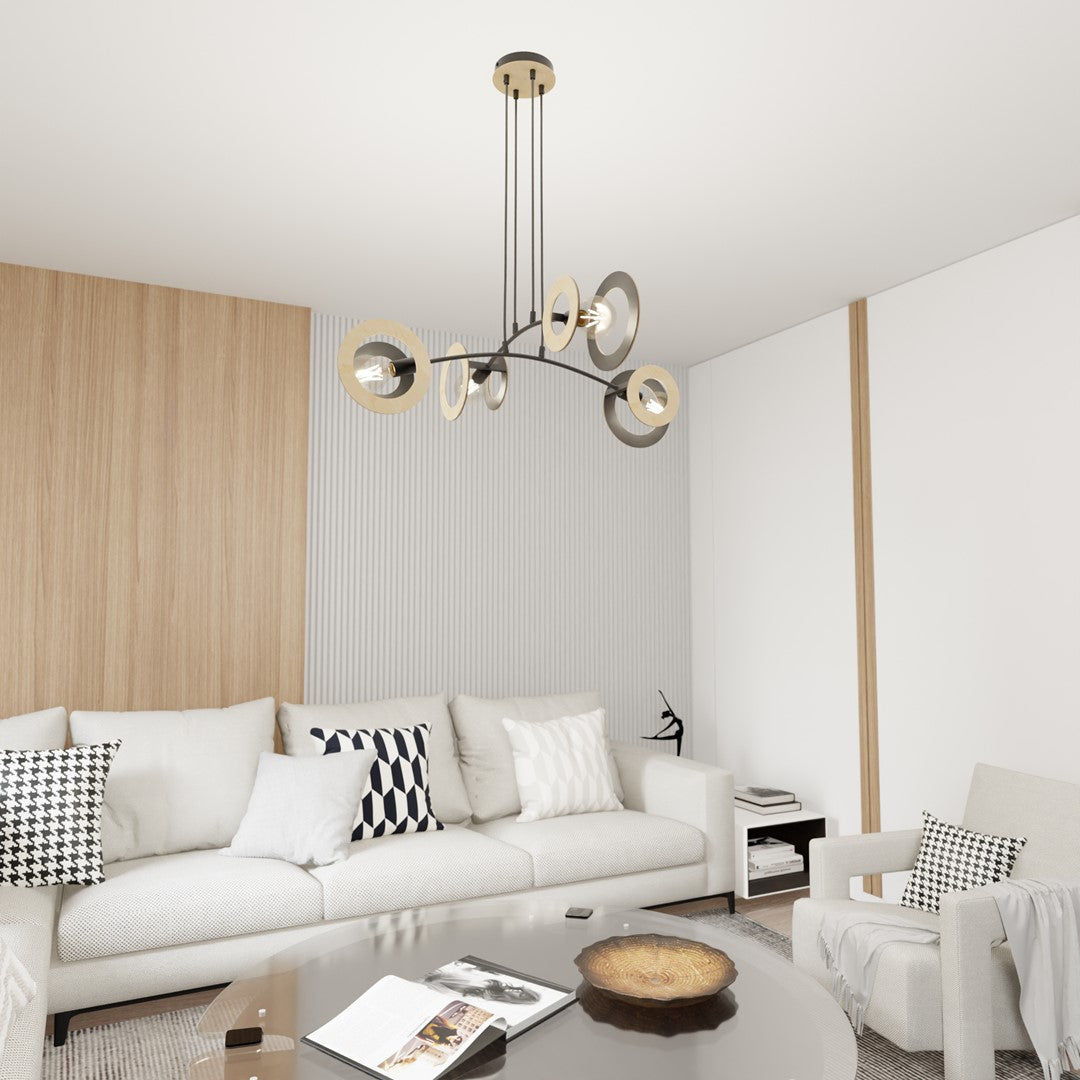 Loftlampe SKIVE 4 - Sort / Træ - Nordic Unique