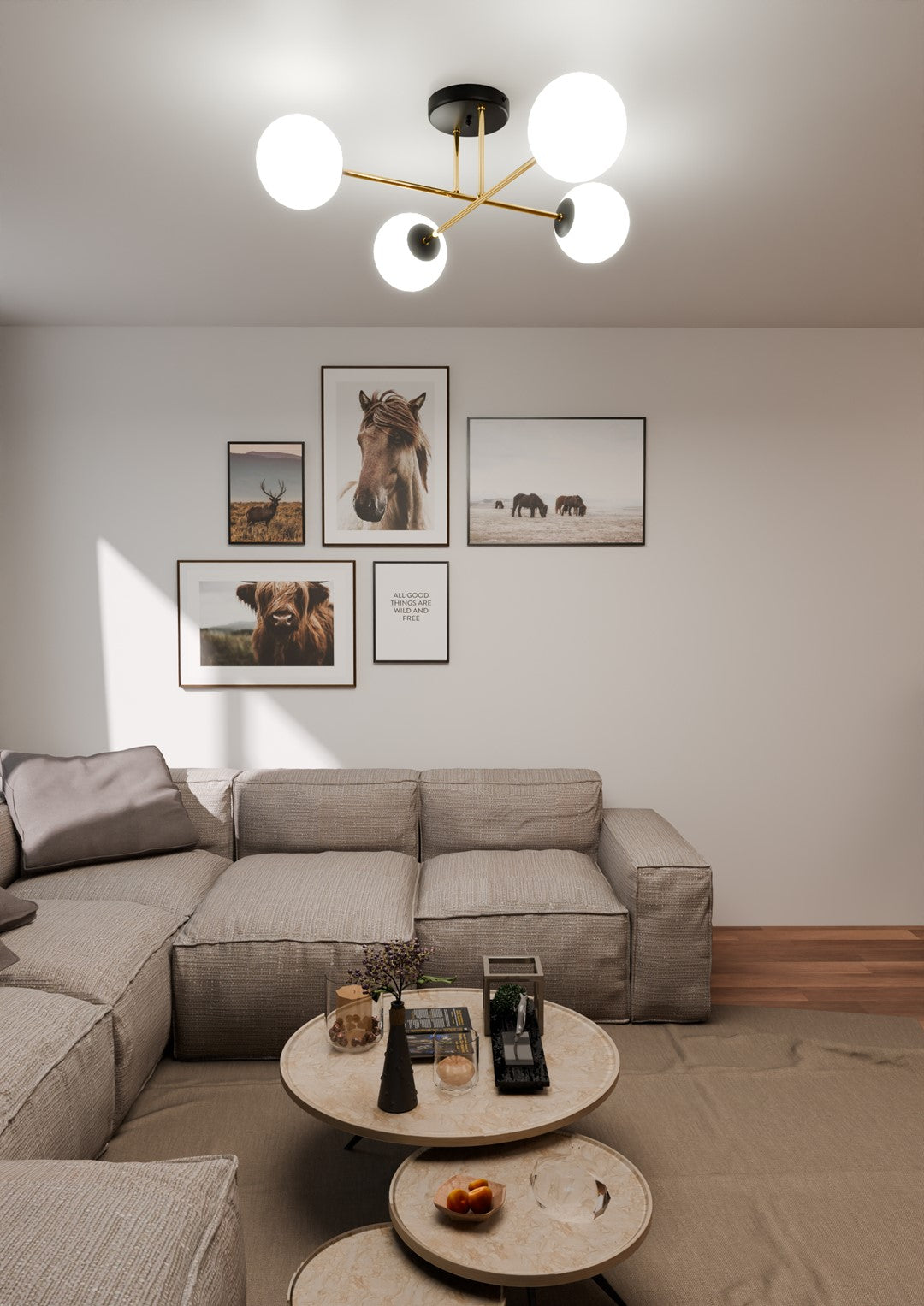 Loftlampe MAGNUM 4 - Sort / Hvid / Guld - Nordic Unique