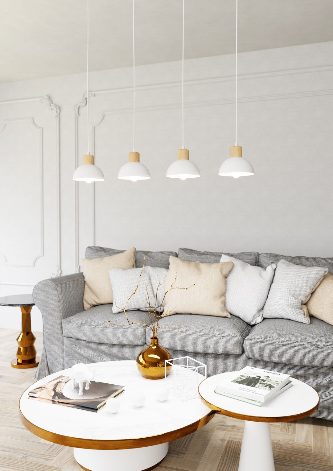 Loftlampe SECO 4 - Hvid / Træ - Nordic Unique