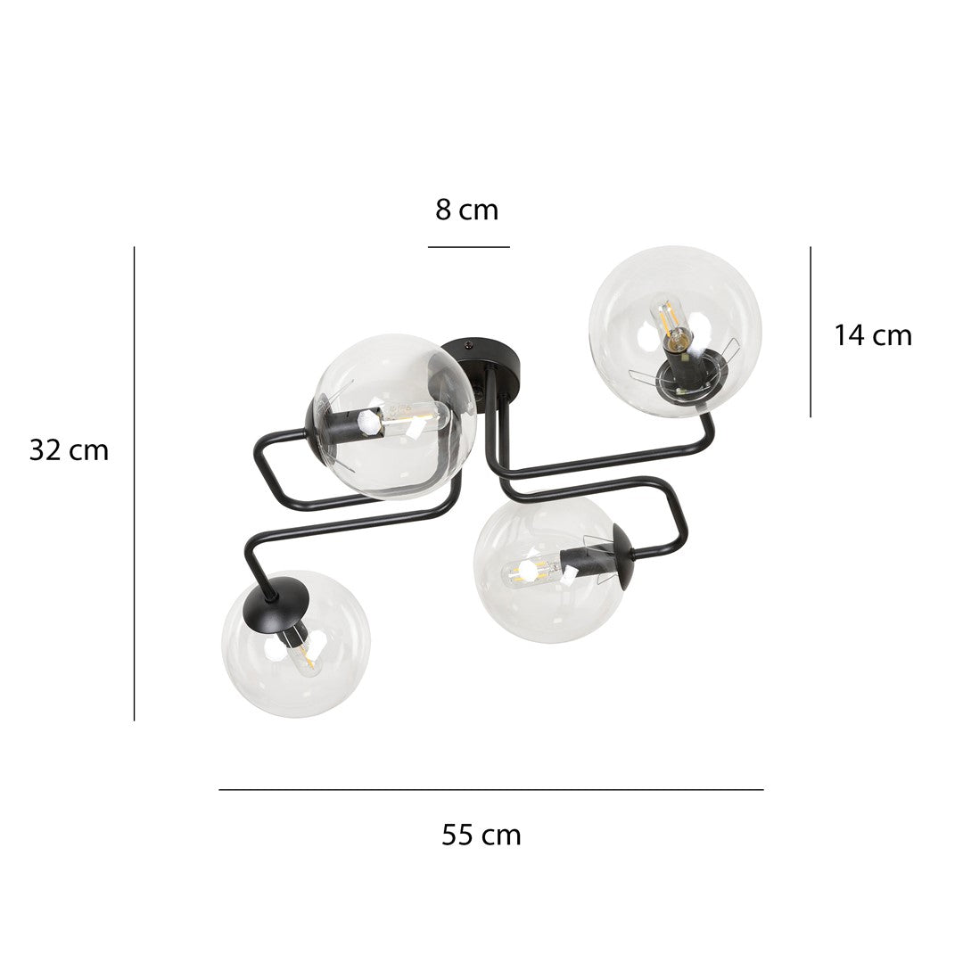 Loftlampe BRENDI 4 Gennemsigtig - Sort - Nordic Unique