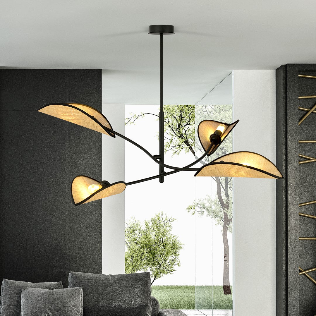 Loftlampe LOTUS 4 - Sort / Rattan - Nordic Unique