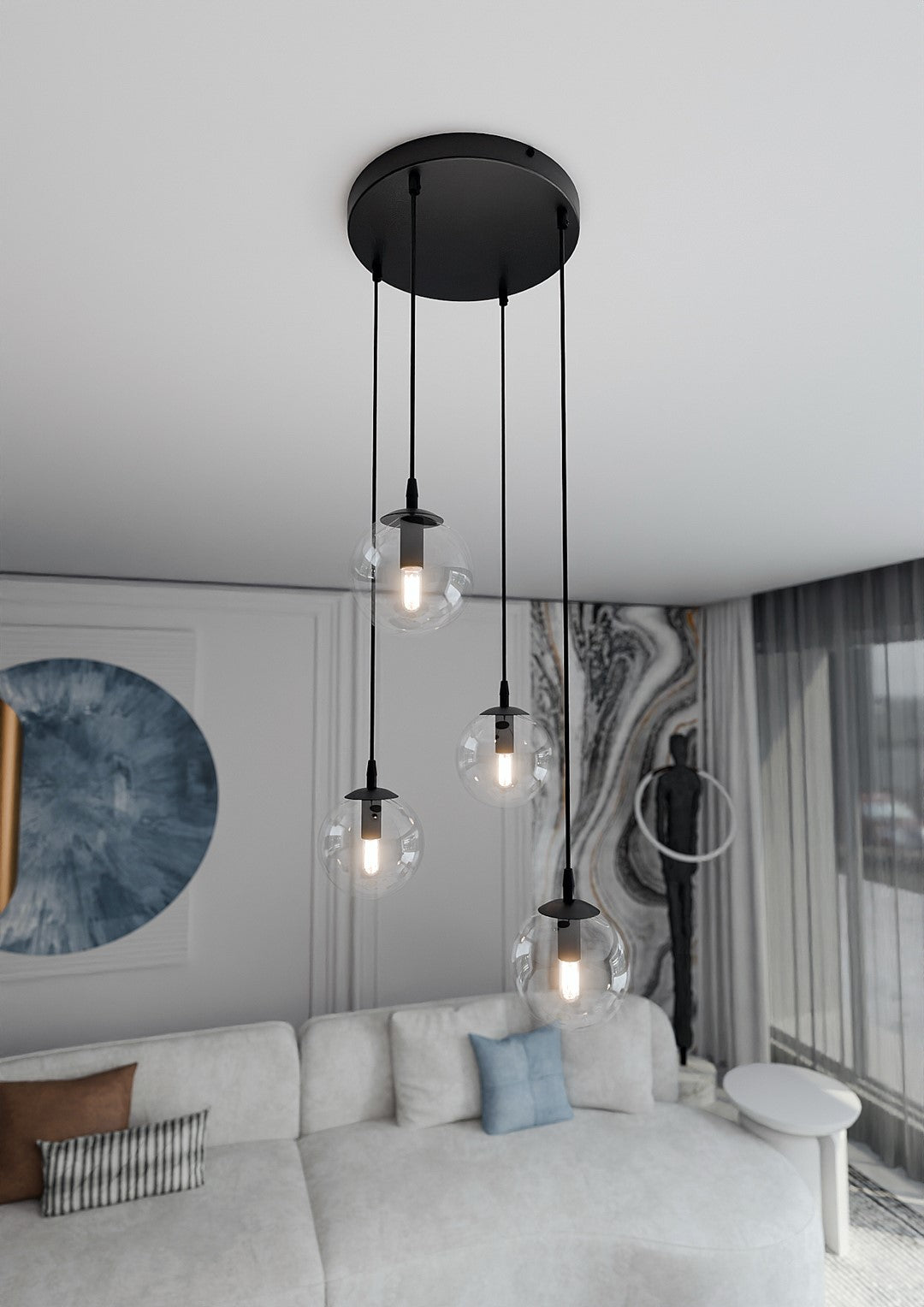 Loftlampe COSMO 4 Premium Gennemsigtig - Sort - Nordic Unique