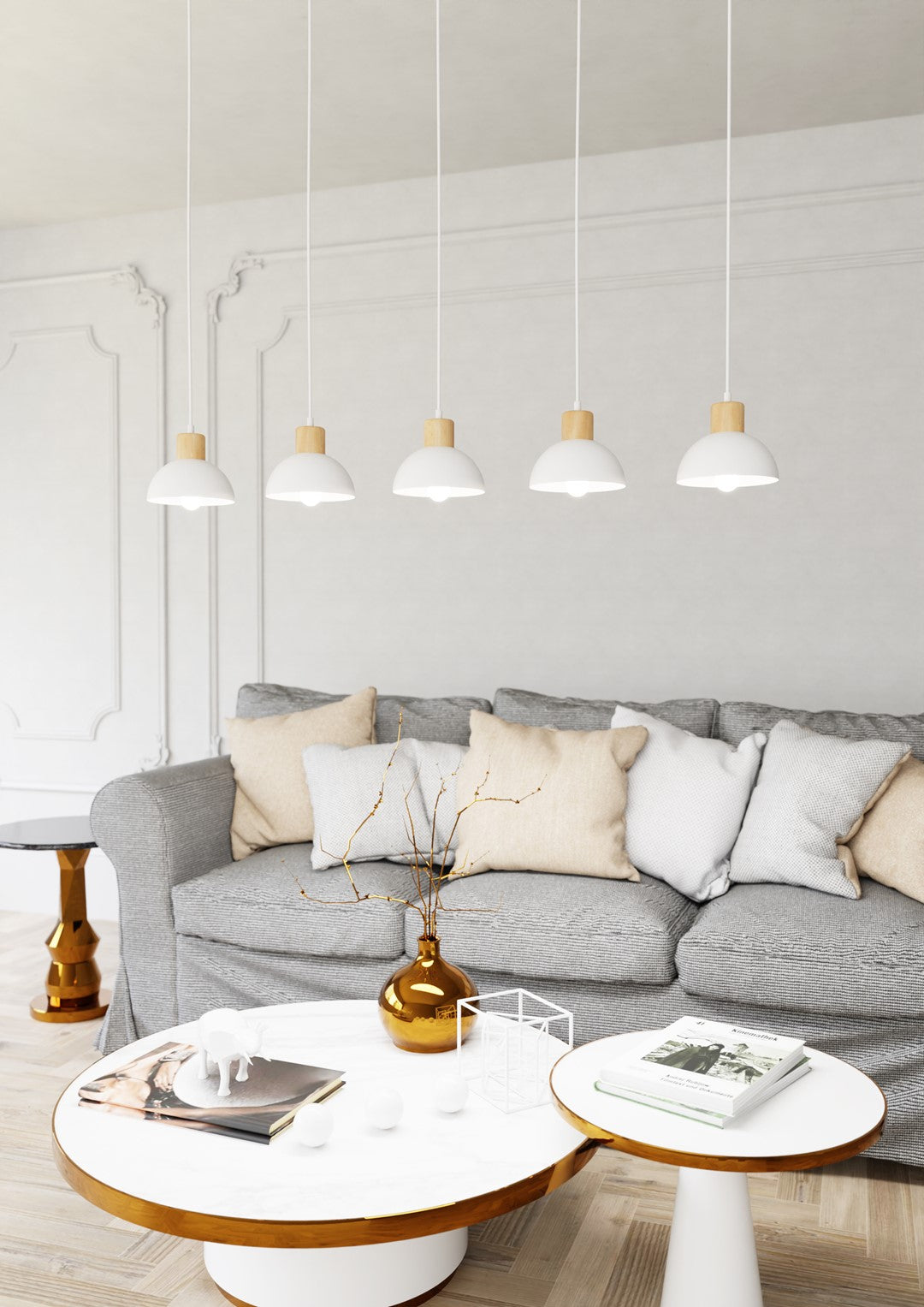 Loftlampe SECO 5 - Hvid / Træ - Nordic Unique