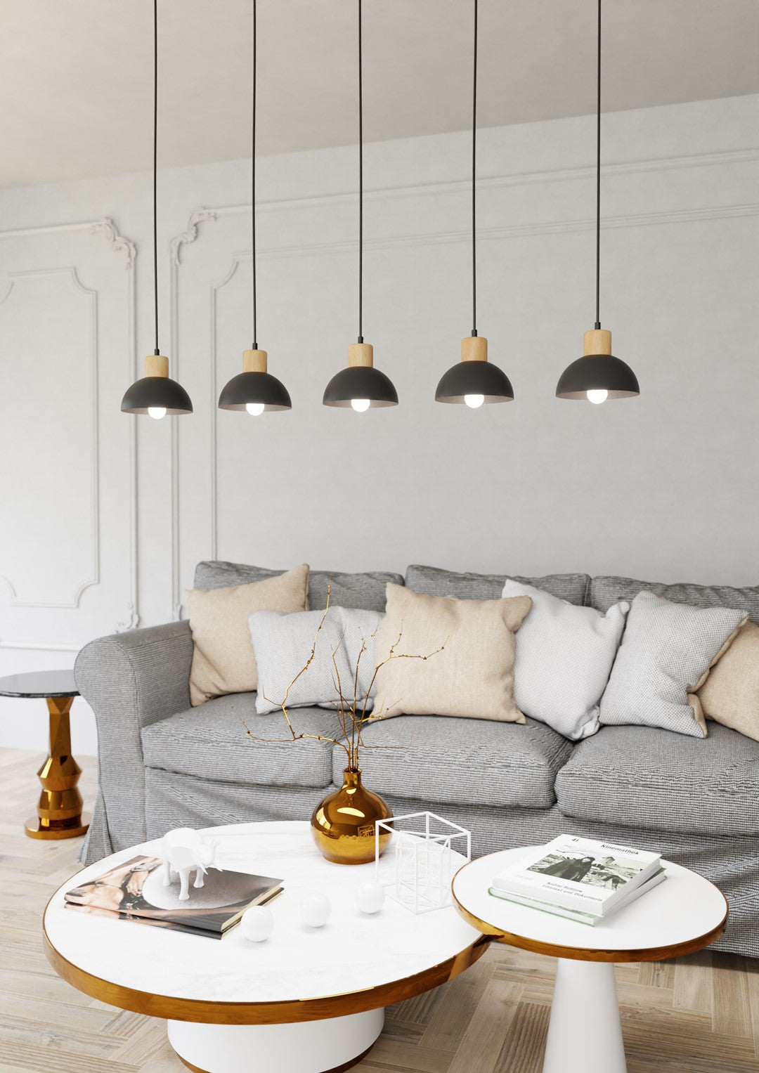 Loftlampe SECO 5 - Sort / Træ - Nordic Unique