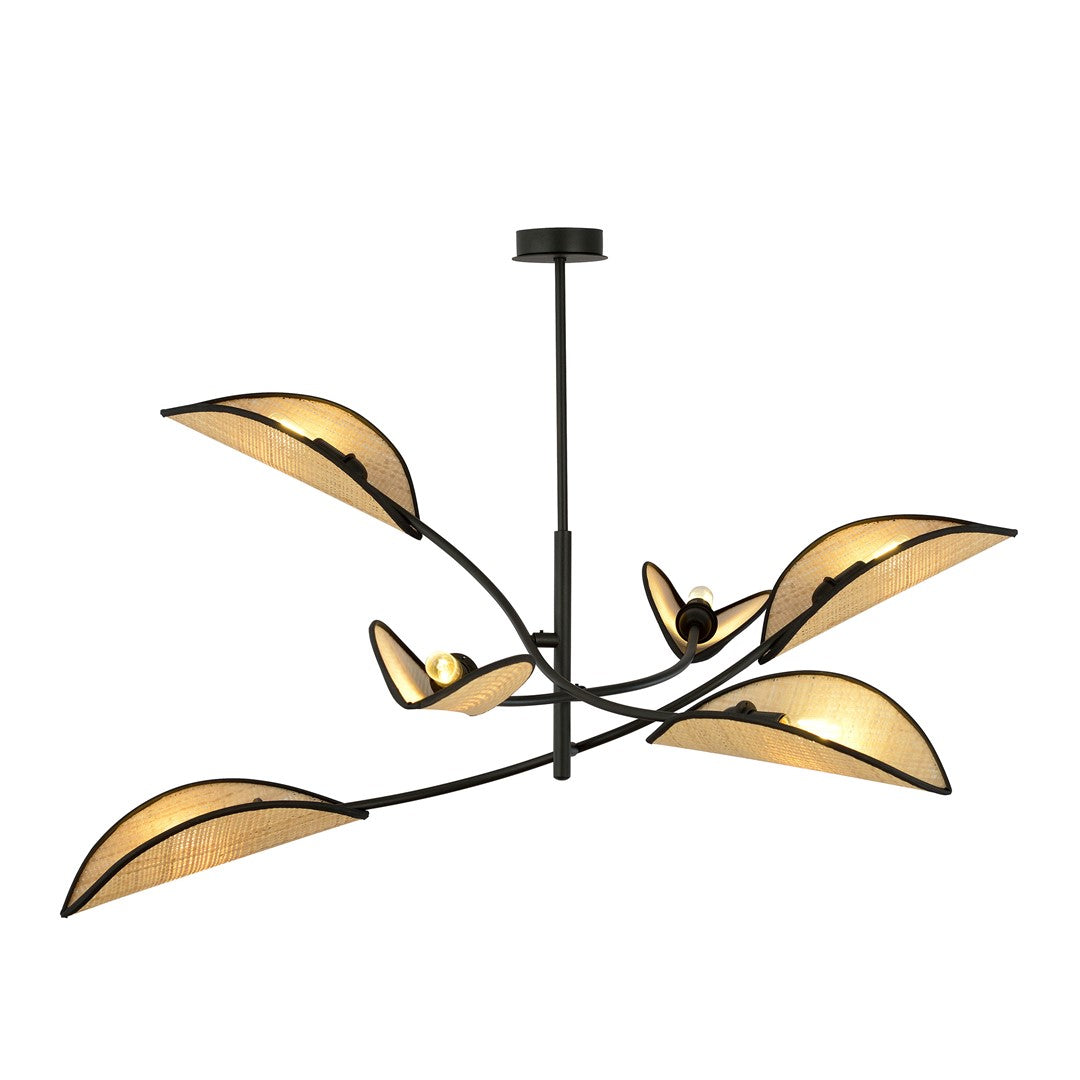 Loftlampe LOTUS 6 - Sort / Rattan - Nordic Unique