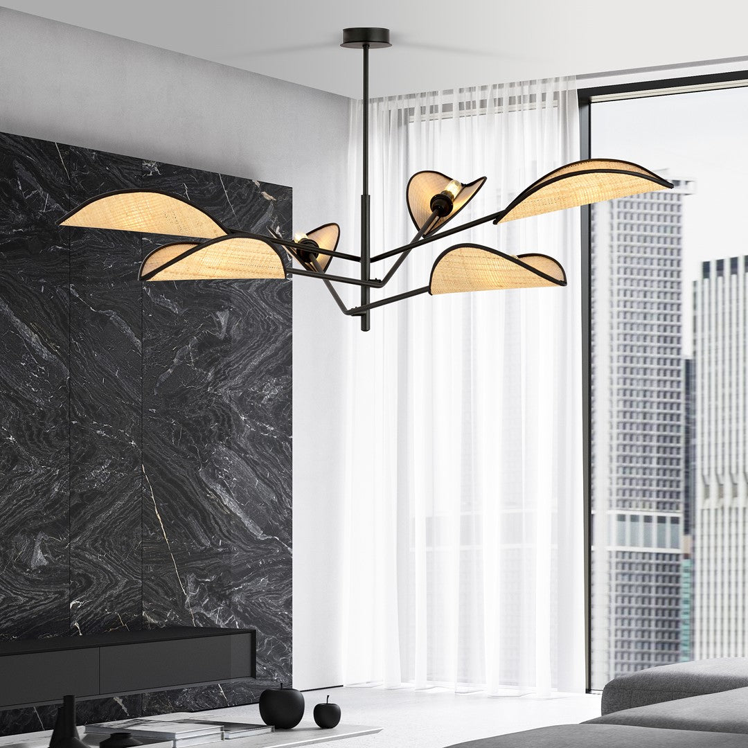 Loftlampe VENE 6 - Sort / Rattan - Nordic Unique