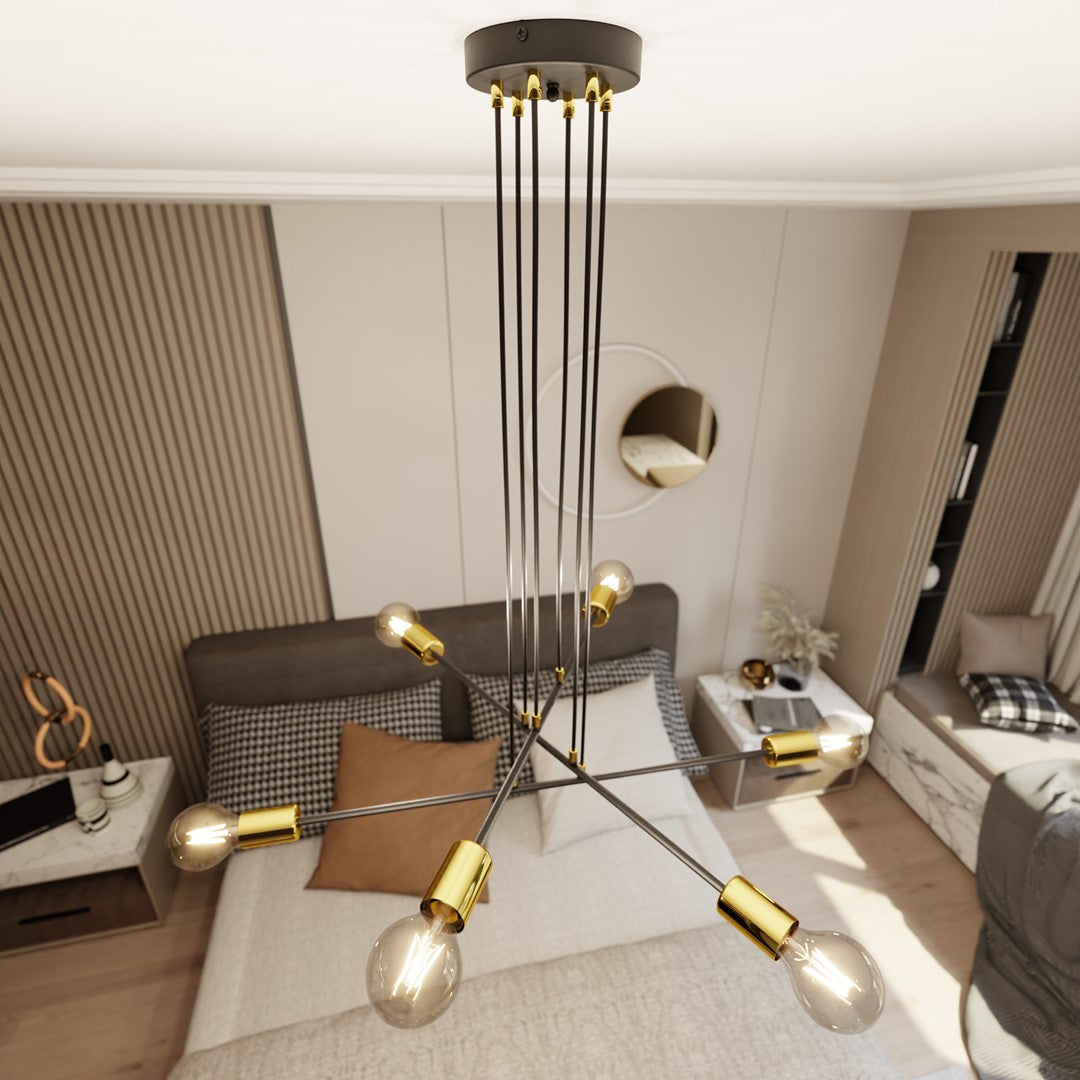 Loftlampe VESIO 6 - Sort / Guld / Rav - Nordic Unique