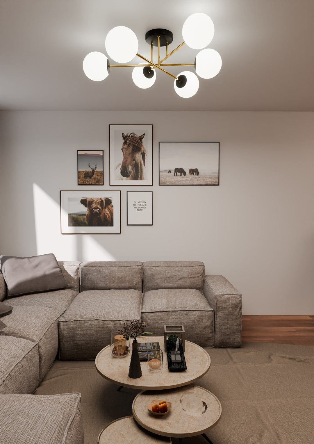 Loftlampe MAGNUM 6 - Sort / Guld / Hvid - Nordic Unique