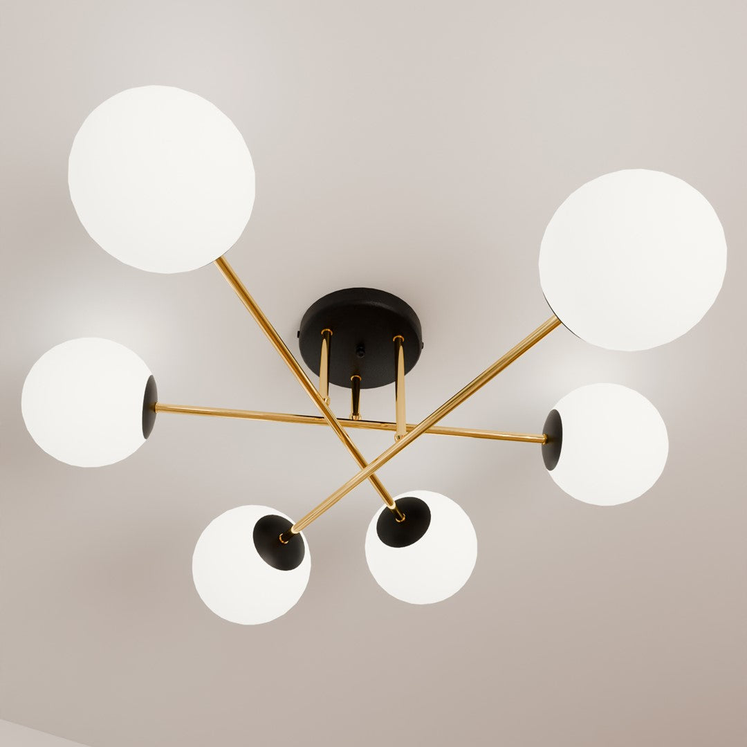 Loftlampe MAGNUM 6 - Sort / Guld / Hvid - Nordic Unique