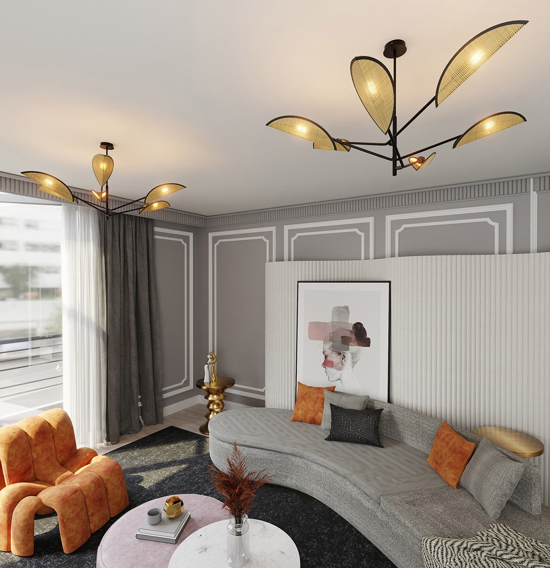 Loftlampe VENE 6 - Sort / Rattan - Nordic Unique