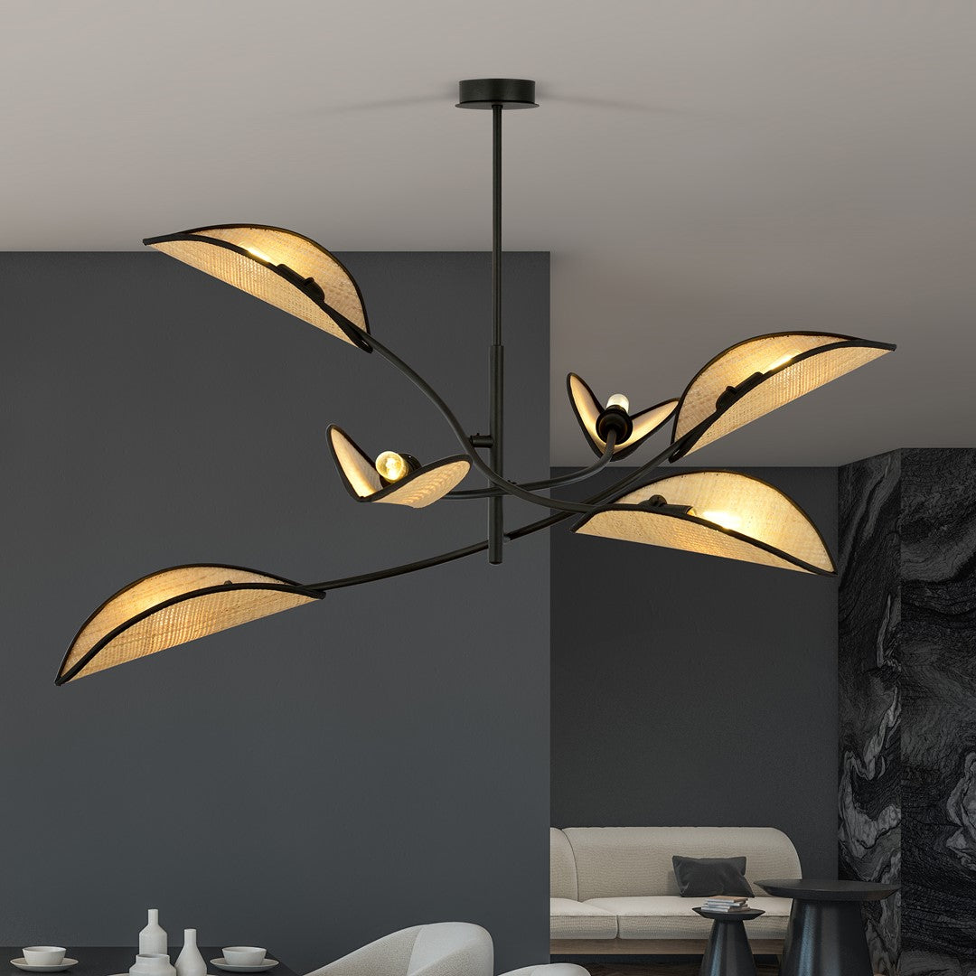 Loftlampe LOTUS 6 - Sort / Rattan - Nordic Unique