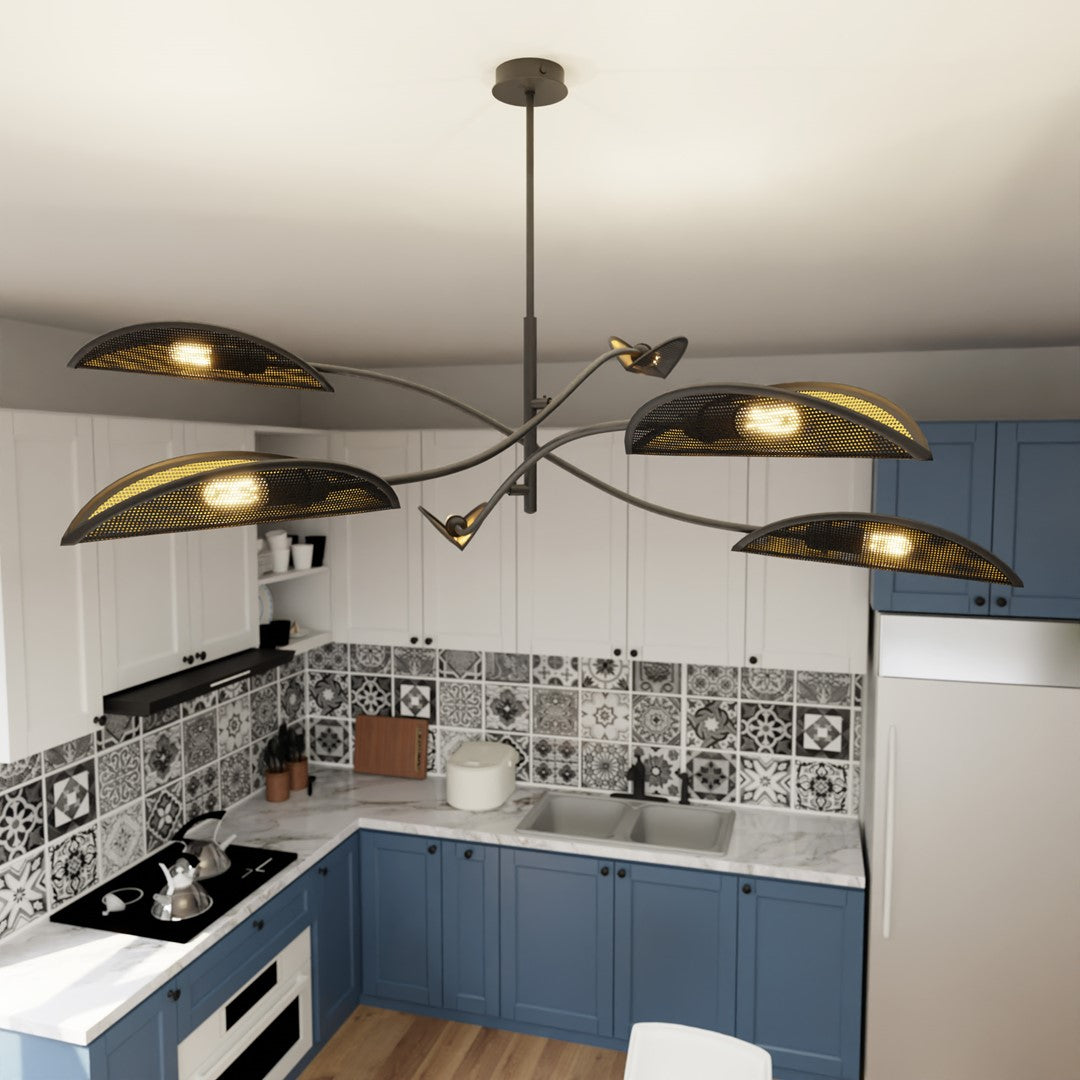 Loftlampe LOTUS 6 - Sort / Guld - Nordic Unique