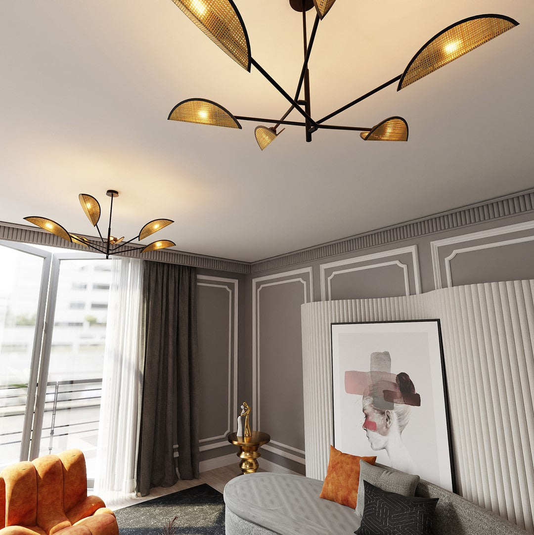 Loftlampe VENE 6 - Sort / Rattan - Nordic Unique