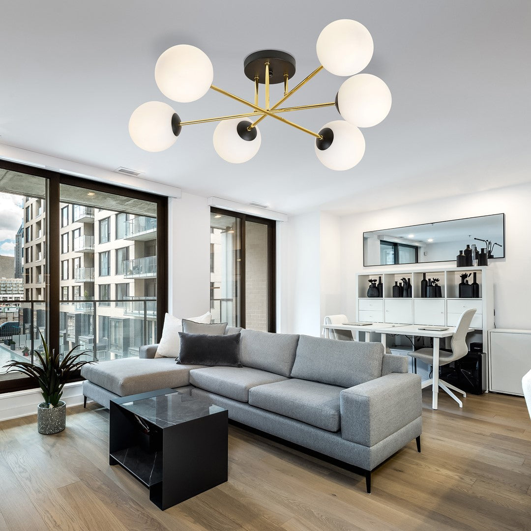 Loftlampe MAGNUM 6 - Sort / Guld / Hvid - Nordic Unique