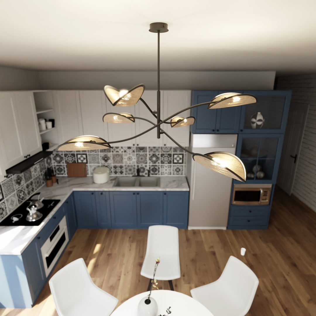 Loftlampe LOTUS 6 - Sort / Rattan - Nordic Unique