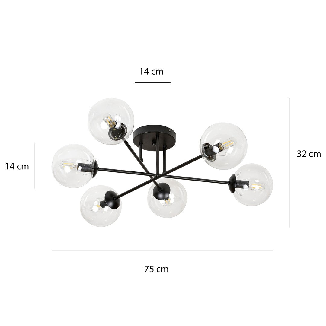Loftlampe BRENDI 6B Gennemsigtig - Sort - Nordic Unique