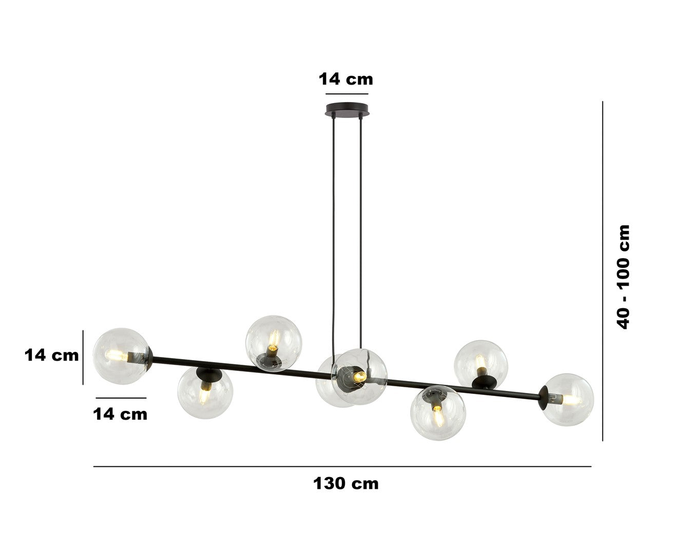 Loftlampe ROSSI 8 Gennemsigtig / Sort - Nordic Unique