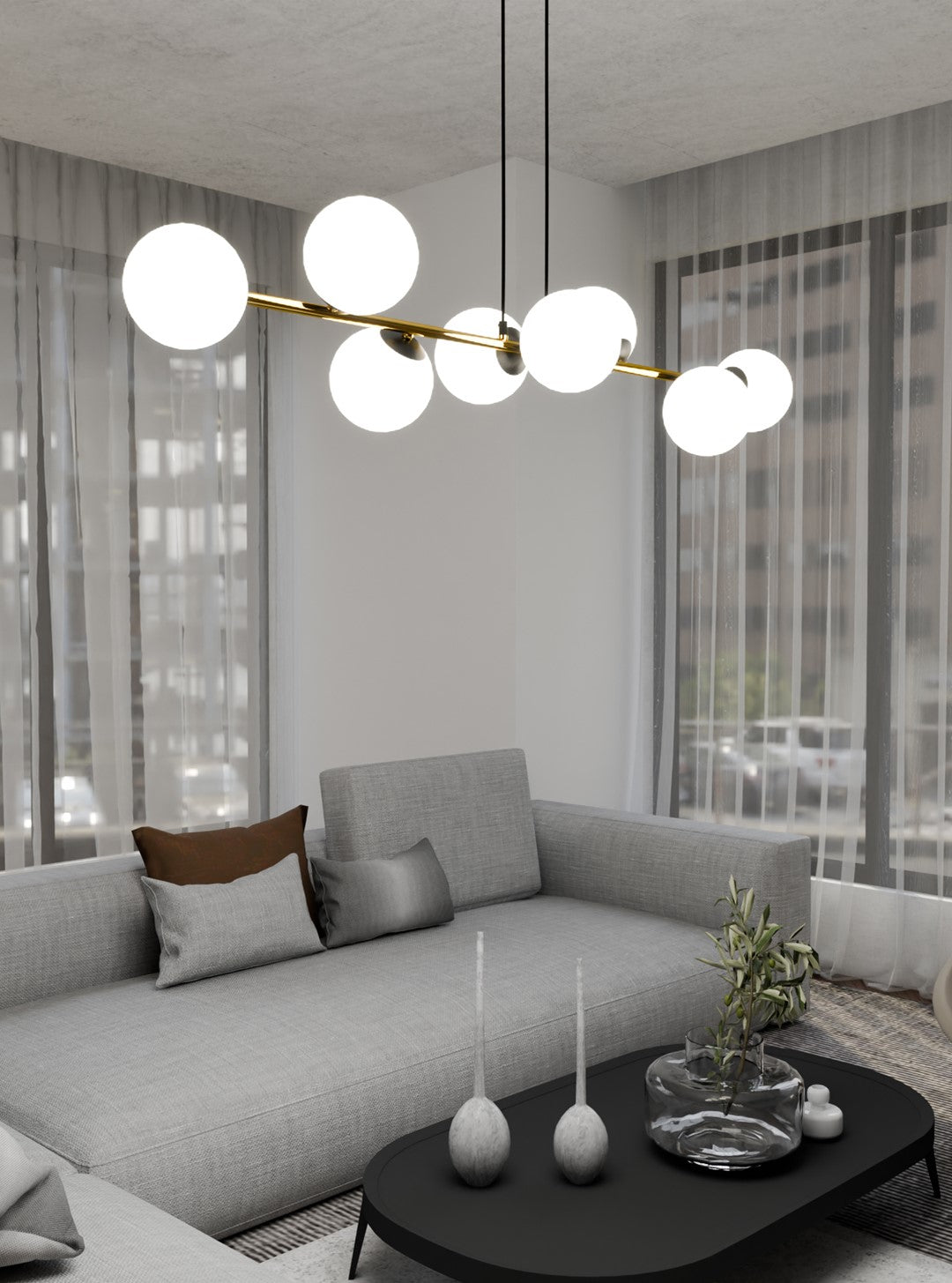 Loftlampe GRAVITY 8 - Sort / Hvid / Guld - Nordic Unique