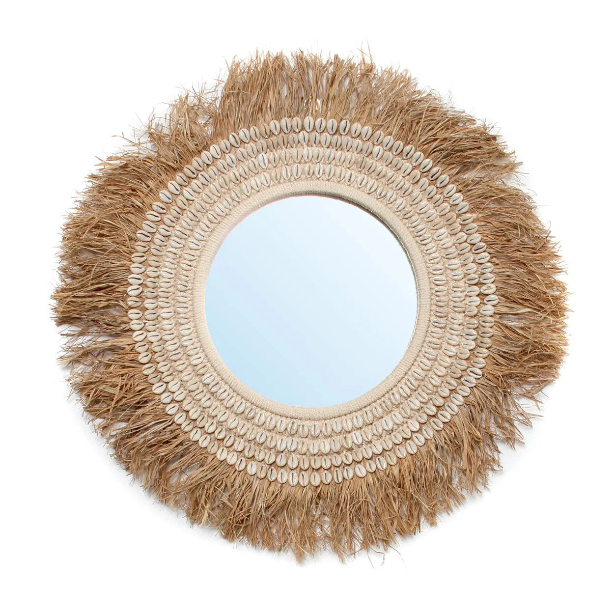 Raffia Cowrie Spejl - Naturlig Hvid